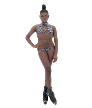 Multicolored Cutout Halter Top Two Piece with Chains