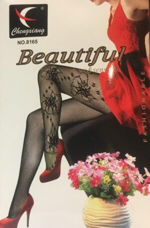 Black Flower Design Mesh Fishnet Stockings