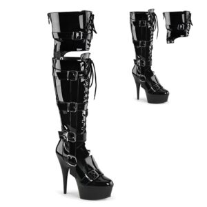 Exotic Pole Gogo Dancer Black Front Lace-Up Over-the-Knee Boots