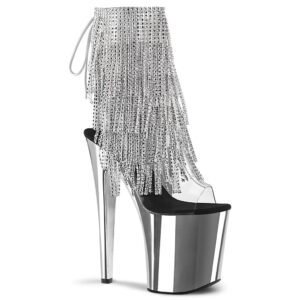 Chrome Silver Rhinestone Fringe Go-go Dance Shoes