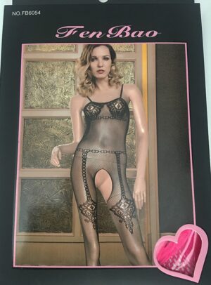 Pink Mesh Open Crotch Lace Full Body Stocking
