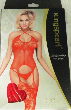Red Lace Open Crotch Full Body Stocking
