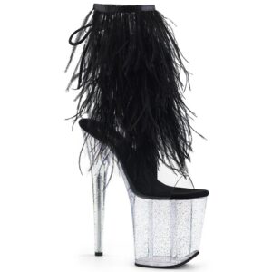 Black Flamingo Marabou Fur Fringe Ankle Boot