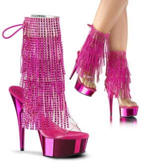 Fuchsia Pole Gogo Dancer Chrome Fringe Ankle Boots