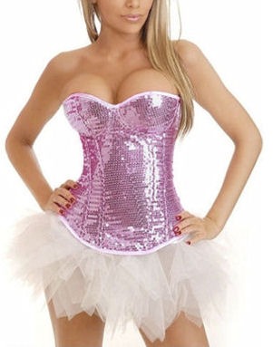 Pink Sequin Corset With White Mini TuTu Skirt