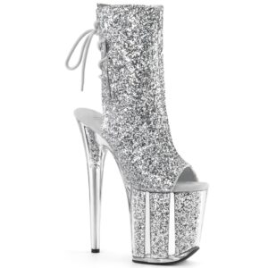 Exotic Pole Gogo Dancer Silver Glitter Flamingo Ankle Boot