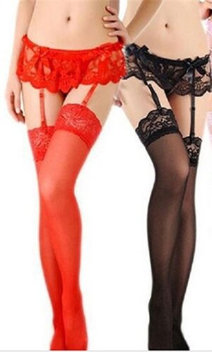 Seductive Red Lace Garter Fishnet Stocking