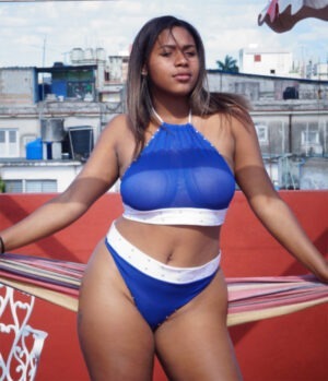 Blue & White Rhinestone High Waisted Fishnet Gogo Dancewear